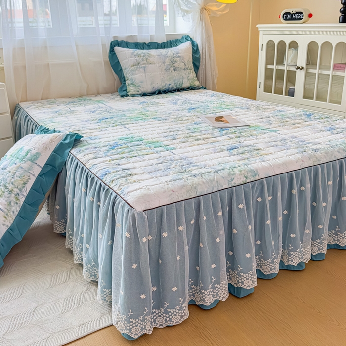 91家纺网 家纺一手货源 找家纺 （总）家之硕家纺 2025春夏新款鹿锦棉蕾丝花边夹棉床裙单床裙床裙单件