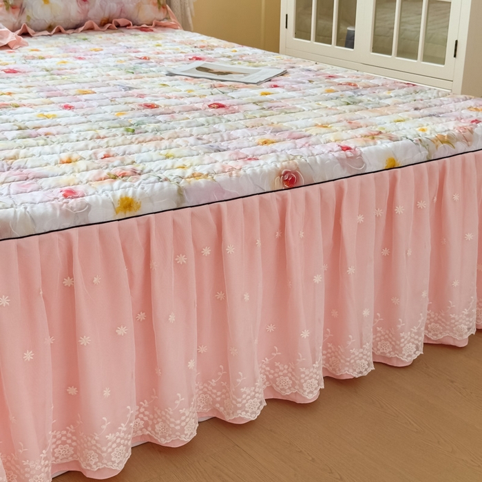 91家纺网 家纺一手货源 找家纺 家之硕家纺 2025春夏新款鹿锦棉蕾丝花边夹棉床裙单床裙床裙单件 洛香米