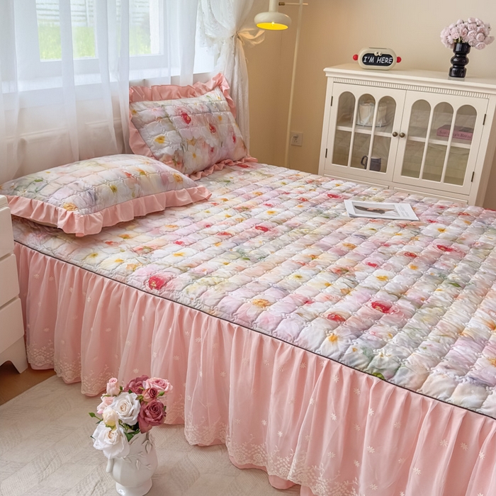 91家纺网 家纺一手货源 找家纺 家之硕家纺 2025春夏新款鹿锦棉蕾丝花边夹棉床裙单床裙床裙单件 洛香米