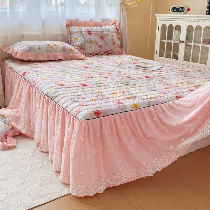 91家纺网 家纺一手货源 找家纺 家之硕家纺 2025春夏新款鹿锦棉蕾丝花边夹棉床裙单床裙床裙单件 洛香米