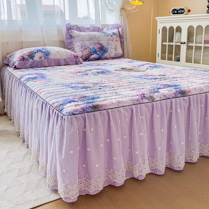 91家纺网 家纺一手货源 找家纺 家之硕家纺 2025春夏新款鹿锦棉蕾丝花边夹棉床裙单床裙床裙单件 迷香