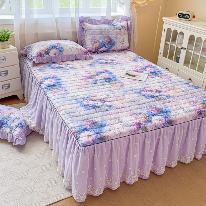 91家纺网 家纺一手货源 找家纺 家之硕家纺 2025春夏新款鹿锦棉蕾丝花边夹棉床裙单床裙床裙单件 迷香