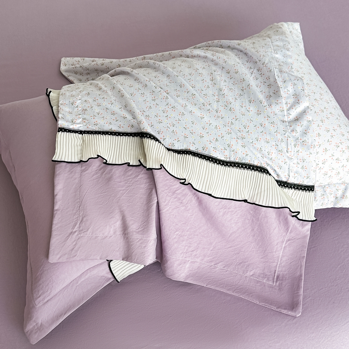 91家纺网 家纺一手货源 找家纺 （总）梓之赫 2025新款斜纹棉AB床裙雪纺花边四件套