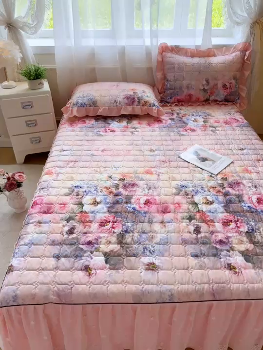 91家纺网 家纺一手货源 找家纺 （总）家之硕家纺 2025春夏新款鹿锦棉蕾丝花边夹棉床裙单床裙床裙单件