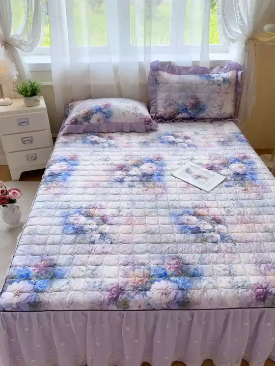 91家纺网 家纺一手货源 找家纺 家之硕家纺 2025春夏新款鹿锦棉蕾丝花边夹棉床裙单床裙床裙单件 迷香