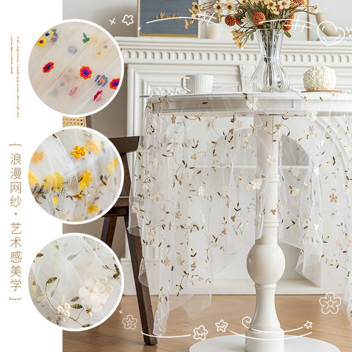 91家纺网 家纺一手货源 找家纺 （总）南通大梧纺织 2025新款网纱绣花法式复古风小野花桌布