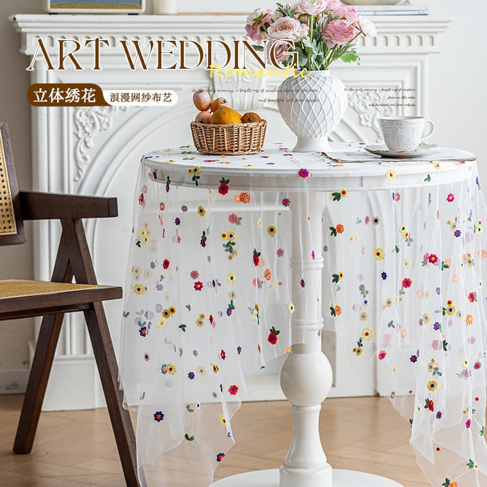 91家纺网 家纺一手货源 找家纺 （总）南通大梧纺织 2025新款网纱绣花法式复古风小野花桌布