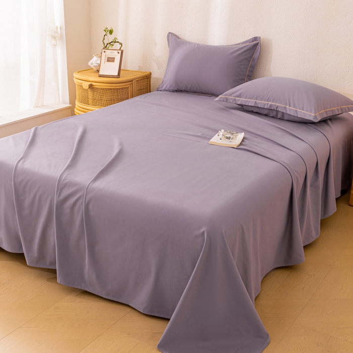 91家纺网 家纺一手货源 找家纺 2025新款A类100%全棉纯色加厚磨毛枕套+床单单件/简约组合 磨毛-熏衣紫