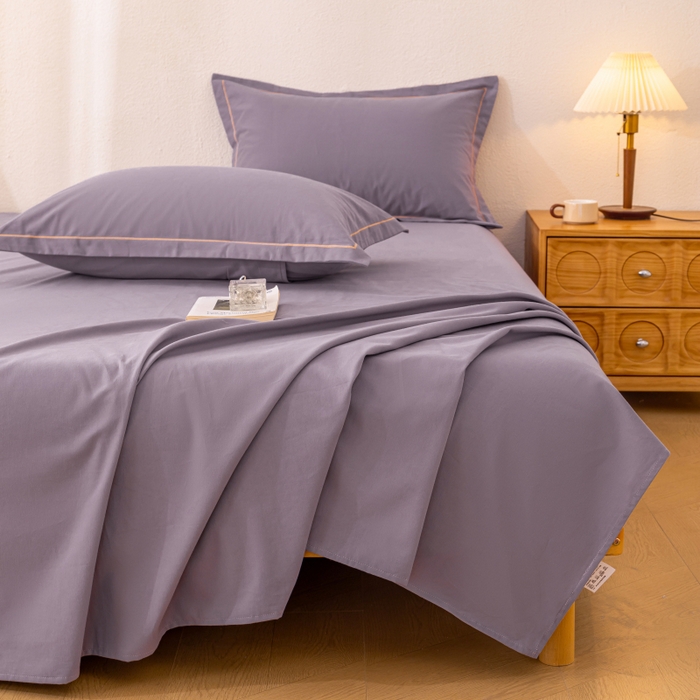 91家纺网 家纺一手货源 找家纺 2025新款A类100%全棉纯色加厚磨毛枕套+床单单件/简约组合 磨毛-熏衣紫