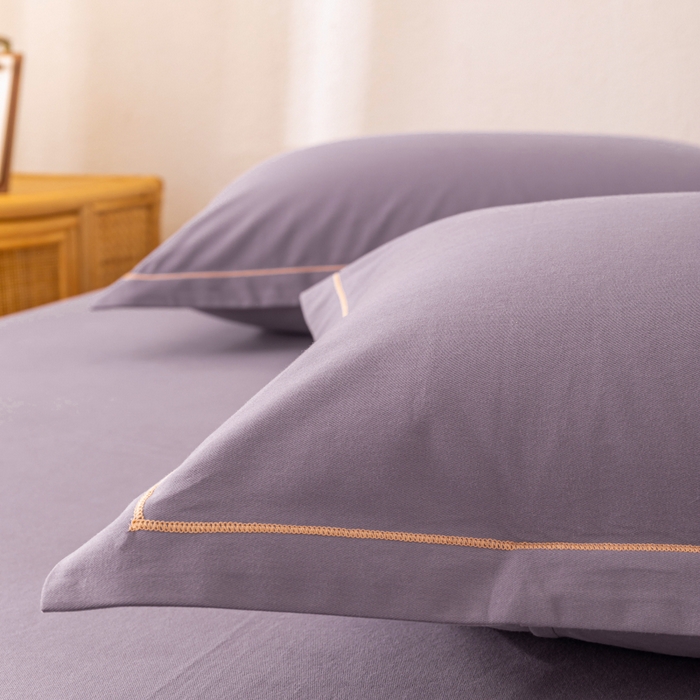 91家纺网 家纺一手货源 找家纺 2025新款A类100%全棉纯色加厚磨毛枕套+床单单件/简约组合 磨毛-熏衣紫