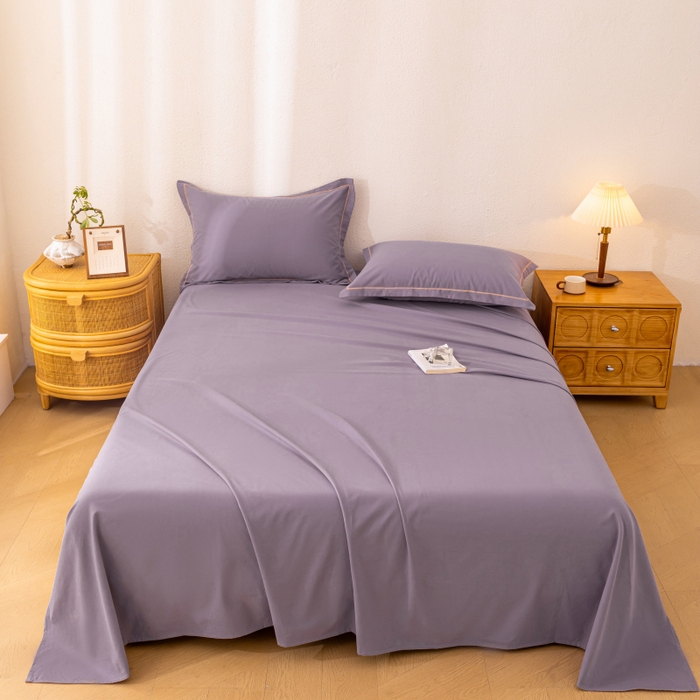 91家纺网 家纺一手货源 找家纺 2025新款A类100%全棉纯色加厚磨毛枕套+床单单件/简约组合 磨毛-熏衣紫