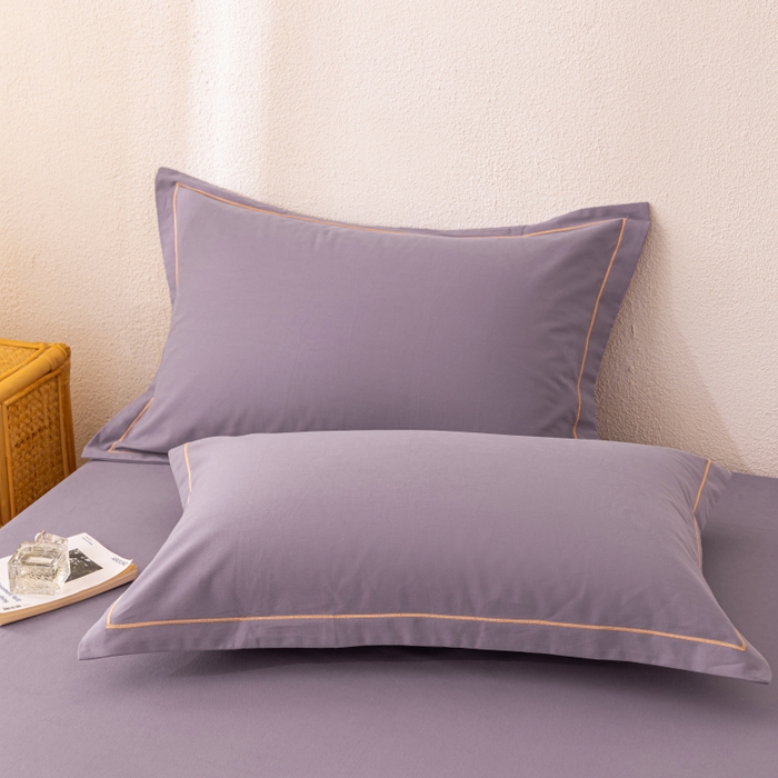 91家纺网 家纺一手货源 找家纺 2025新款A类100%全棉纯色加厚磨毛枕套+床单单件/简约组合 磨毛-熏衣紫