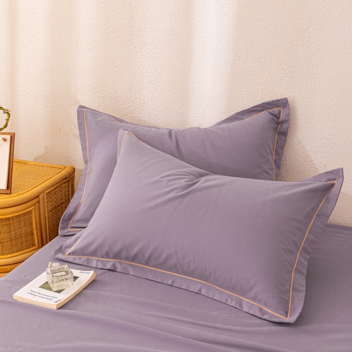 91家纺网 家纺一手货源 找家纺 2025新款A类100%全棉纯色加厚磨毛枕套+床单单件/简约组合 磨毛-熏衣紫