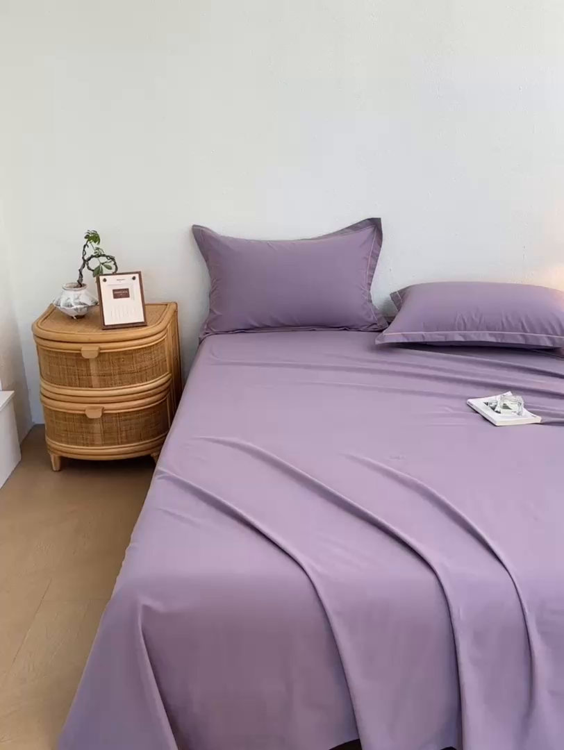 91家纺网 家纺一手货源 找家纺 2025新款A类100%全棉纯色加厚磨毛枕套+床单单件/简约组合 磨毛-熏衣紫