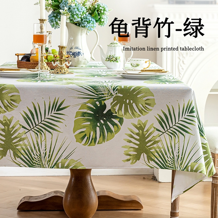 91家纺网 家纺一手货源 找家纺 南通大梧纺织 2025新款夏日之约热带植物桌布 龟背竹-绿