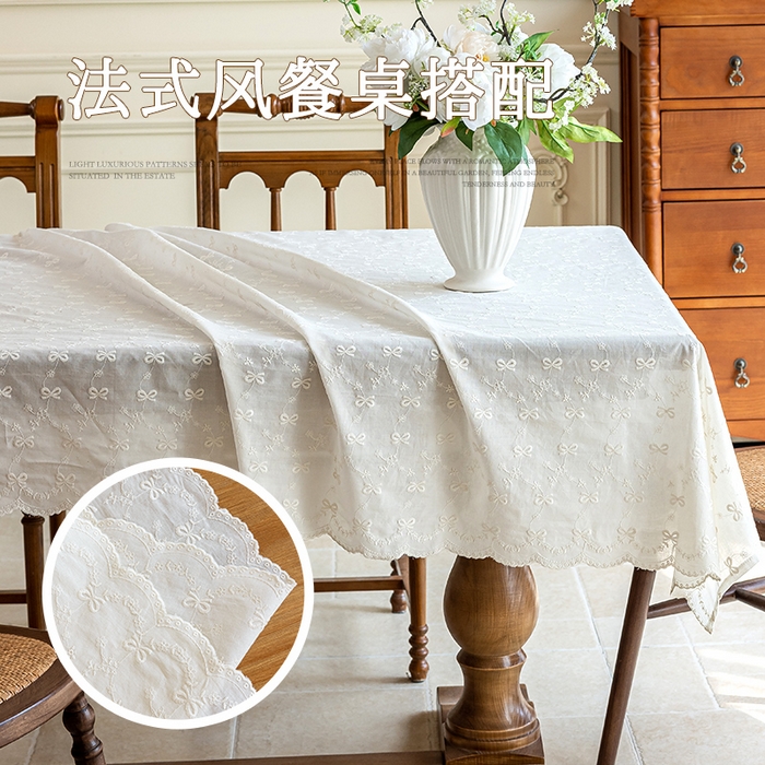 91家纺网 家纺一手货源 找家纺 （总）南通大梧纺织 2025新款全棉纯棉绣花蝴蝶结桌布