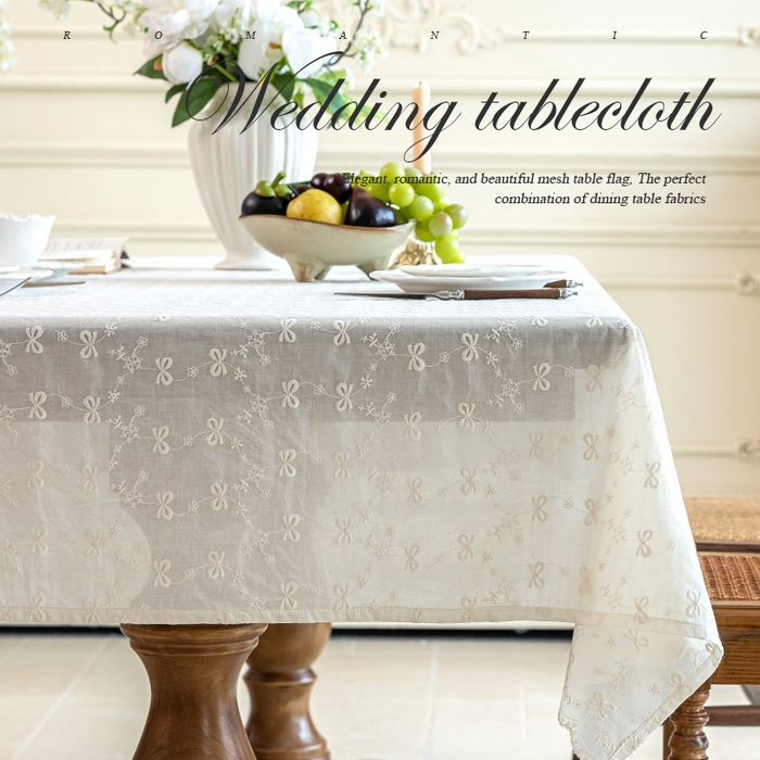 91家纺网 家纺一手货源 找家纺 （总）南通大梧纺织 2025新款全棉纯棉绣花蝴蝶结桌布