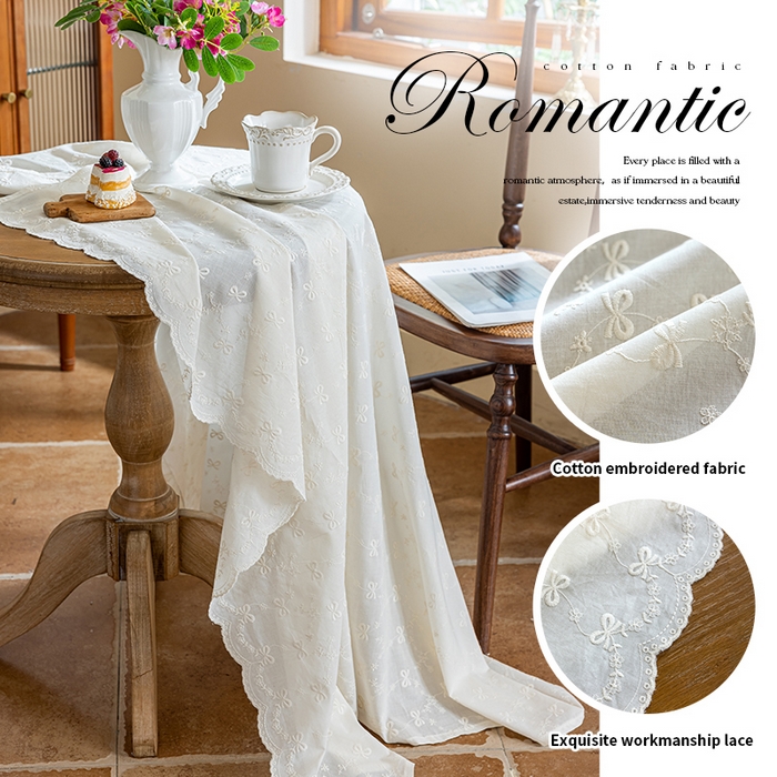 91家纺网 家纺一手货源 找家纺 （总）南通大梧纺织 2025新款全棉纯棉绣花蝴蝶结桌布