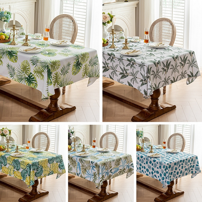 91家纺网 家纺一手货源 找家纺 南通大梧纺织 2025新款夏日之约热带植物桌布 海底蓝