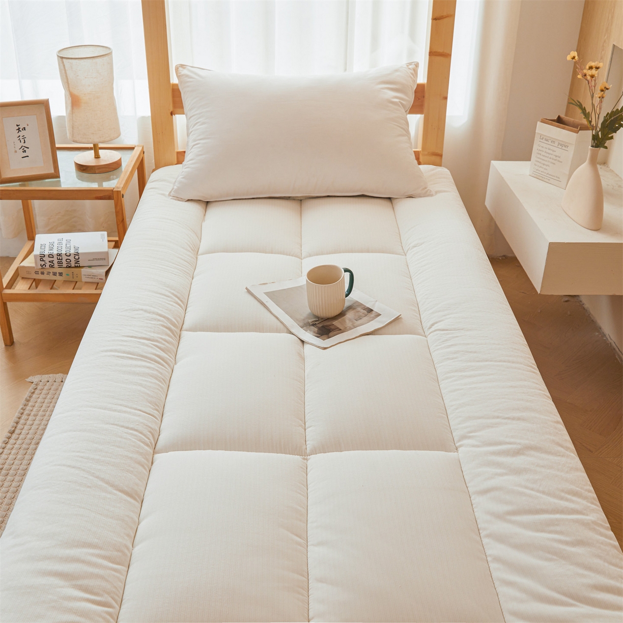 91家纺网 家纺一手货源 找家纺 （总）梵蒂莎 2025新款纯色烫画棉花学生床垫场景一