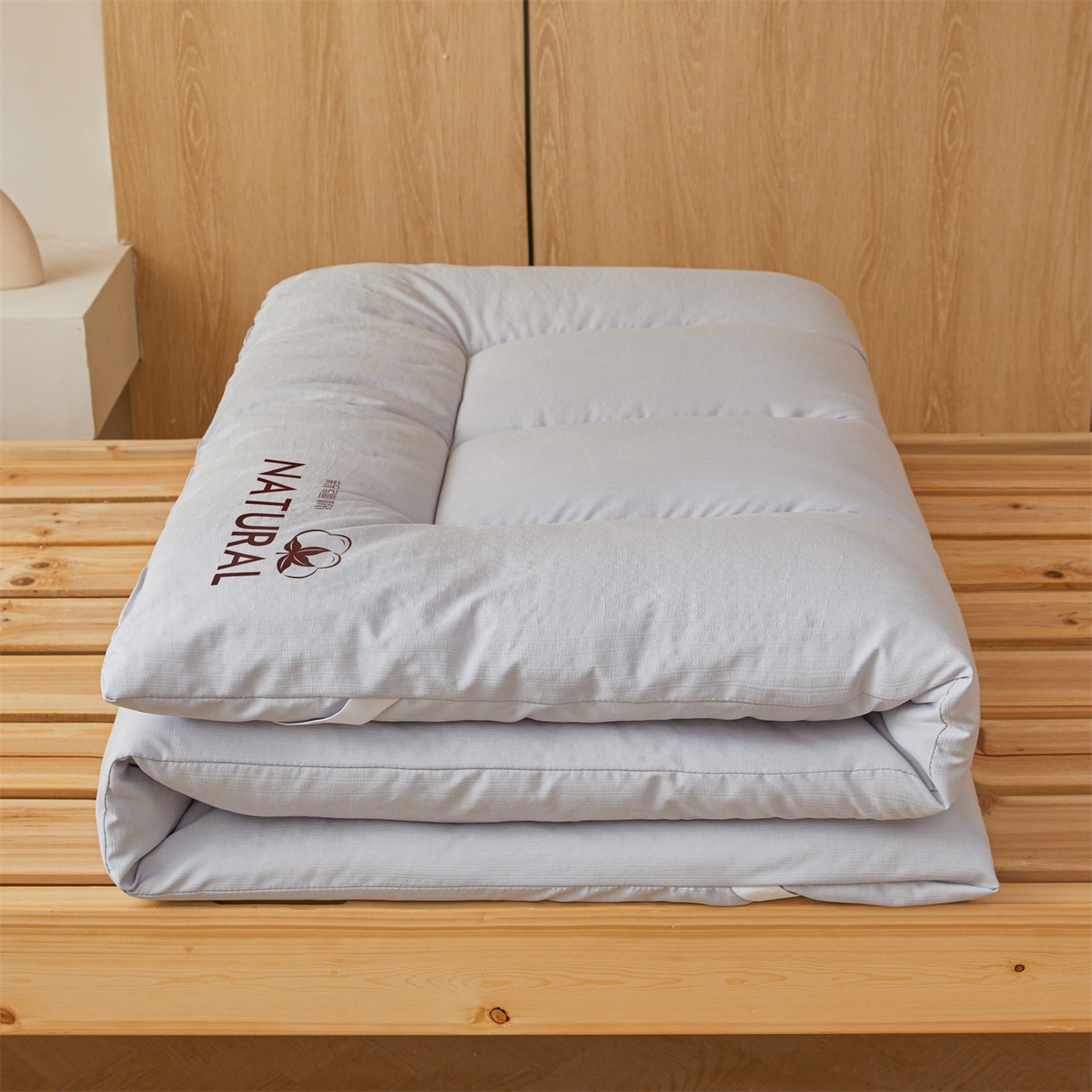 91家纺网 家纺一手货源 找家纺 梵蒂莎 2025新款纯色烫画棉花床垫学生款场景一 冰川灰