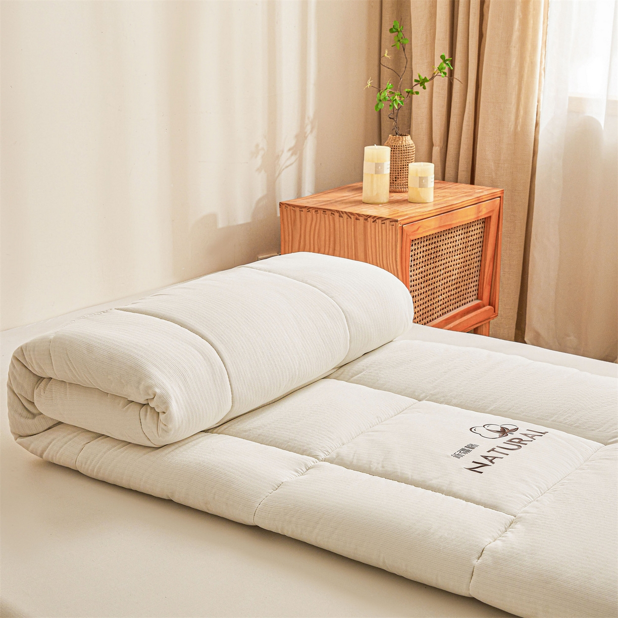 91家纺网 家纺一手货源 找家纺 （总）梵蒂莎 2025新款纯色烫画棉花床垫成人款场景二