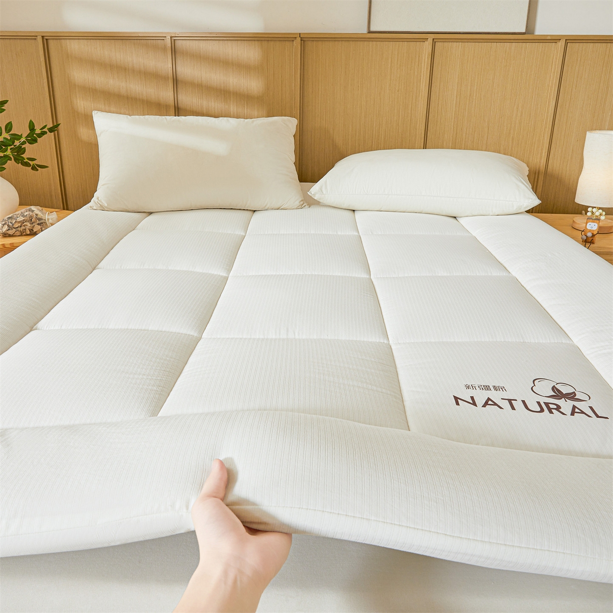 91家纺网 家纺一手货源 找家纺 梵蒂莎 2025新款纯色烫画棉花床垫成人款场景一 奶昔白