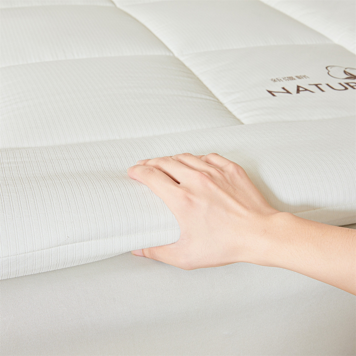 91家纺网 家纺一手货源 找家纺 梵蒂莎 2025新款纯色烫画棉花床垫成人款场景一 奶昔白