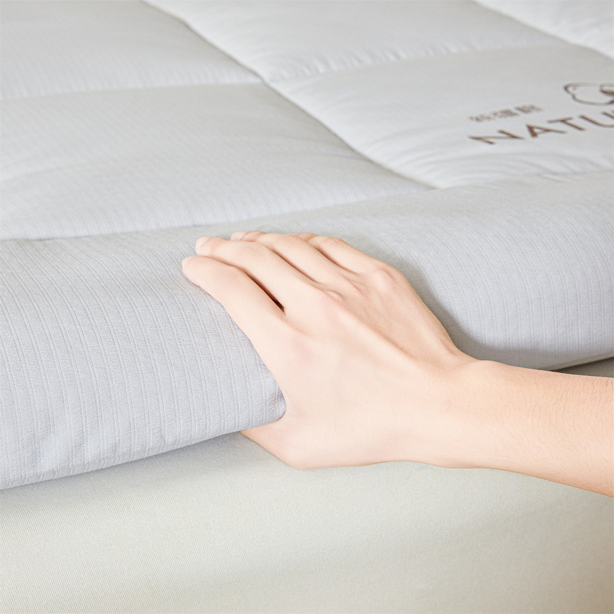 91家纺网 家纺一手货源 找家纺 梵蒂莎 2025新款纯色烫画棉花床垫成人款场景一 冰川灰