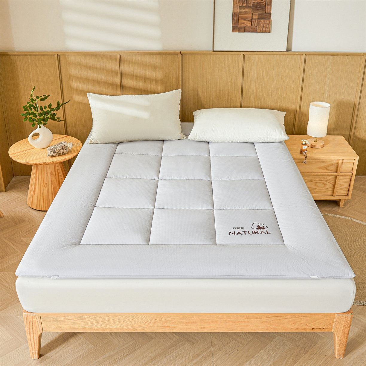 91家纺网 家纺一手货源 找家纺 梵蒂莎 2025新款纯色烫画棉花床垫成人款场景一 冰川灰