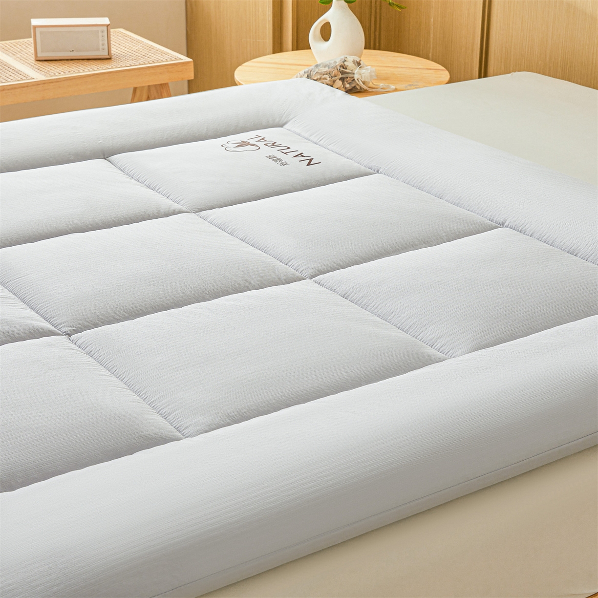 91家纺网 家纺一手货源 找家纺 梵蒂莎 2025新款纯色烫画棉花床垫成人款场景一 冰川灰