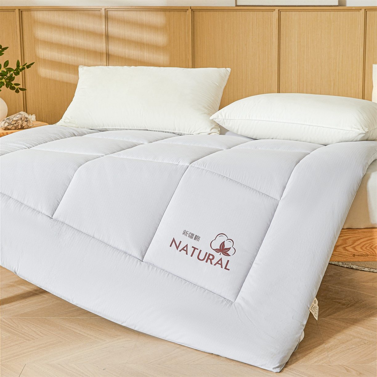 91家纺网 家纺一手货源 找家纺 梵蒂莎 2025新款纯色烫画棉花床垫成人款场景一 冰川灰