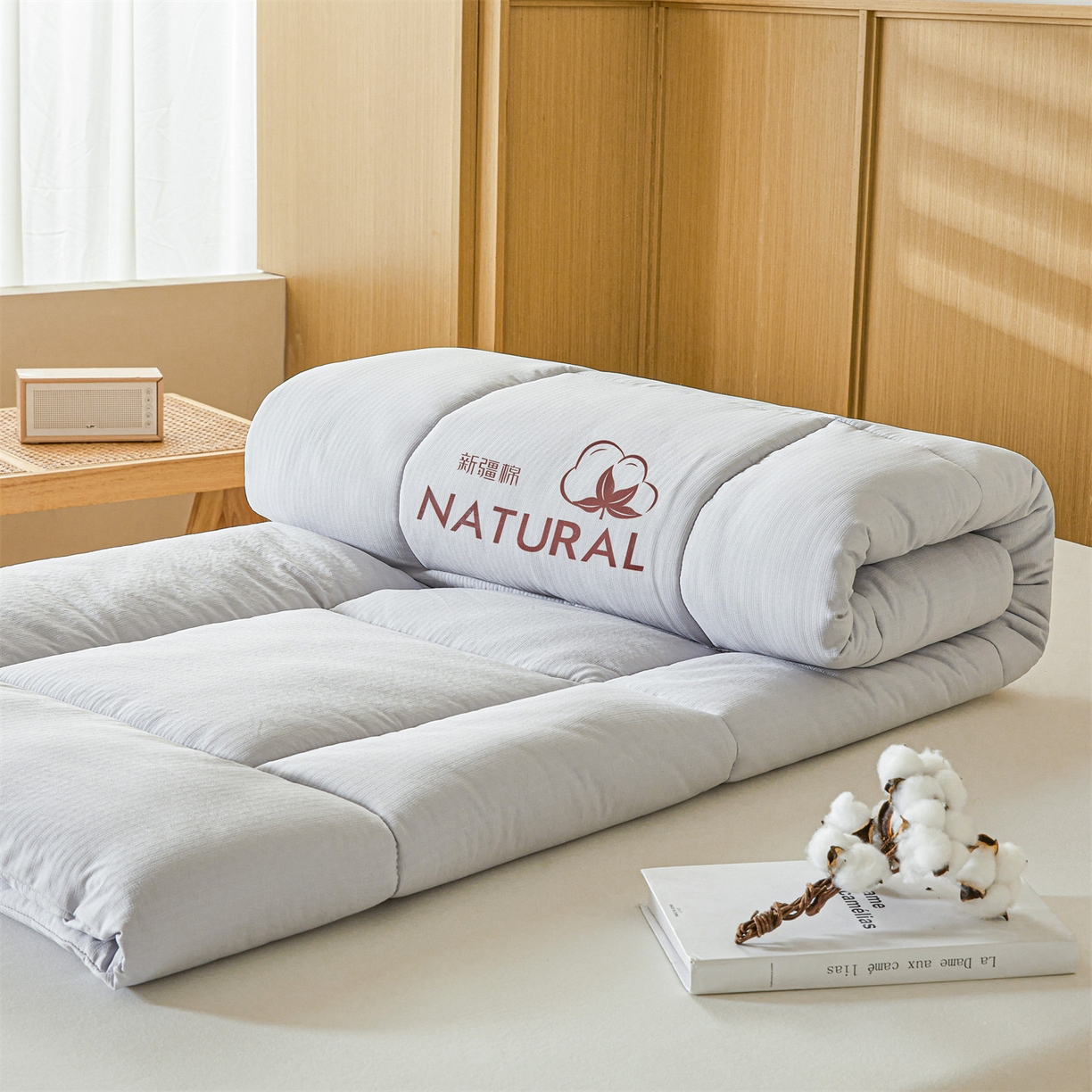 91家纺网 家纺一手货源 找家纺 梵蒂莎 2025新款纯色烫画棉花床垫成人款场景一 冰川灰