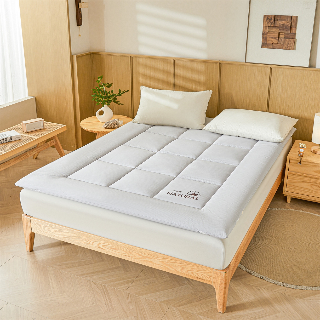 91家纺网 家纺一手货源 找家纺 梵蒂莎 2025新款纯色烫画棉花床垫成人款场景一 冰川灰