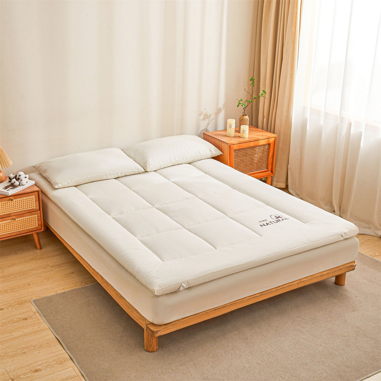 91家纺网 家纺一手货源 找家纺 梵蒂莎 2025新款纯色烫画棉花床垫成人款场景二 云朵白