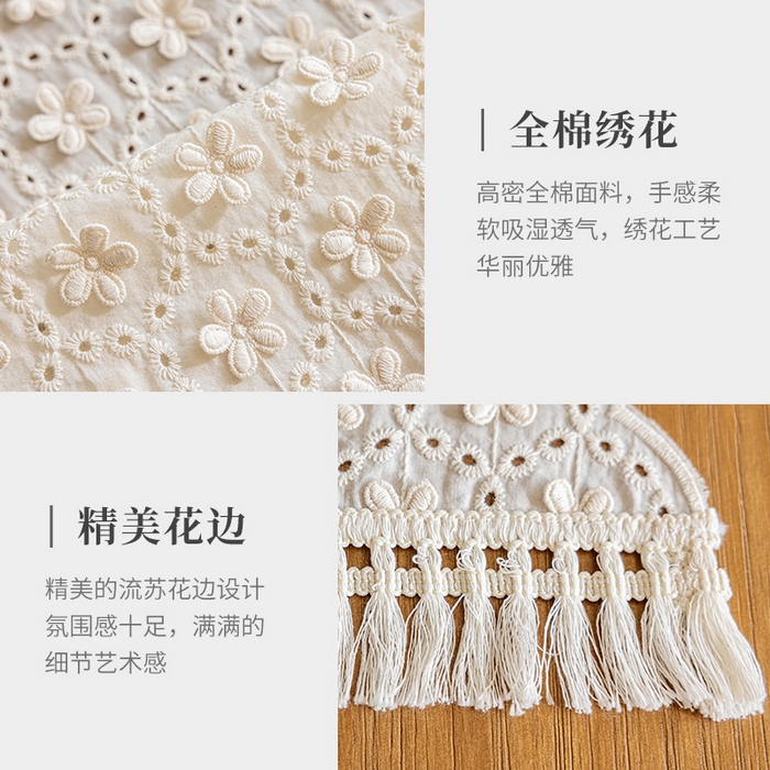 91家纺网 家纺一手货源 找家纺 南通大梧纺织 2025新款全棉纯棉绣花法式复古全棉朵朵桌旗 全棉朵朵 33x180cm