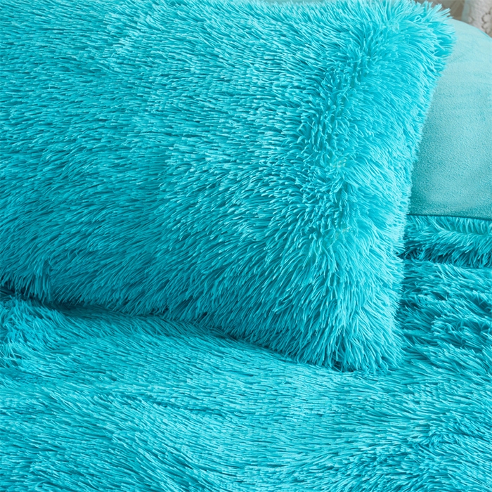 91家纺网 家纺一手货源 找家纺 品尚嘉家纺2025新款纯色水貂绒四件套长毛绒保暖套件湖蓝