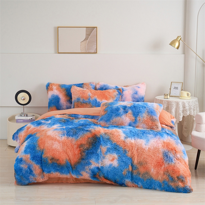 91家纺网 家纺一手货源 找家纺 （总）品尚嘉家纺2025新款扎染水貂绒四件套长毛绒保暖套件