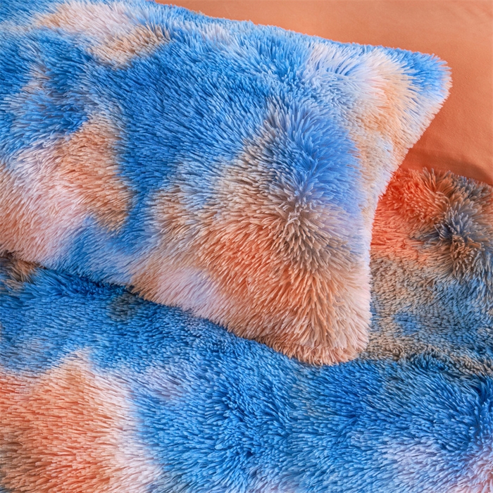 91家纺网 家纺一手货源 找家纺 品尚嘉家纺2025新款扎染水貂绒四件套长毛绒保暖套件日落