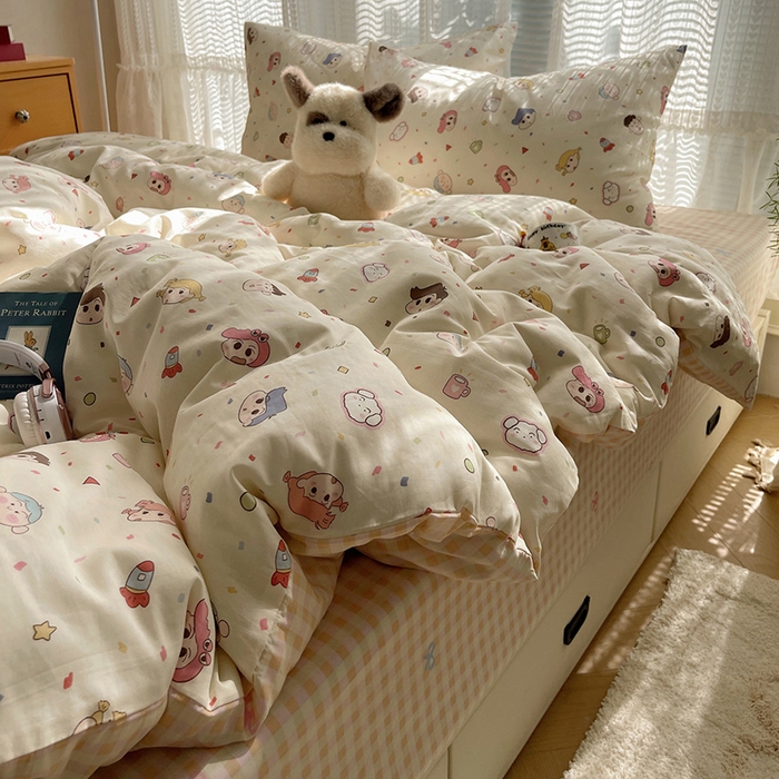 91家纺网 家纺一手货源 找家纺 （总）瑞莱 2025新款开学季全棉纯棉萌趣印花四件套