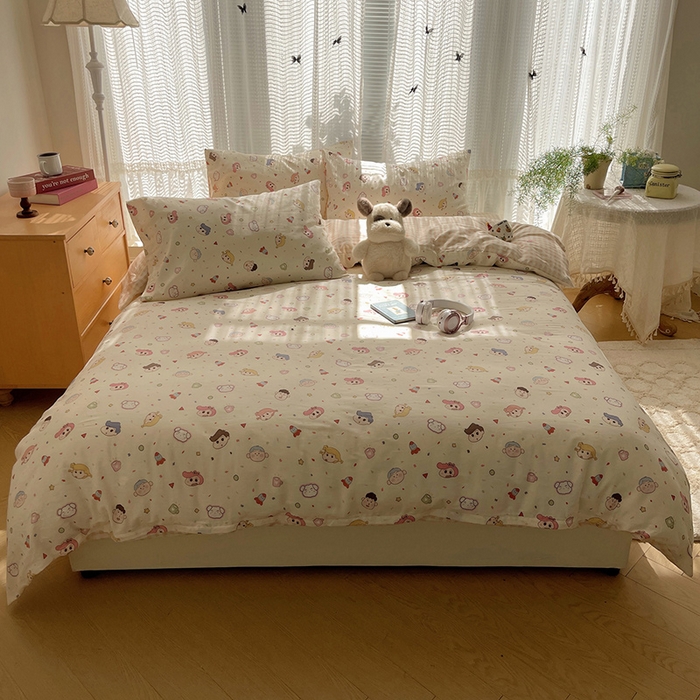 91家纺网 家纺一手货源 找家纺 （总）瑞莱 2025新款开学季全棉纯棉萌趣印花四件套