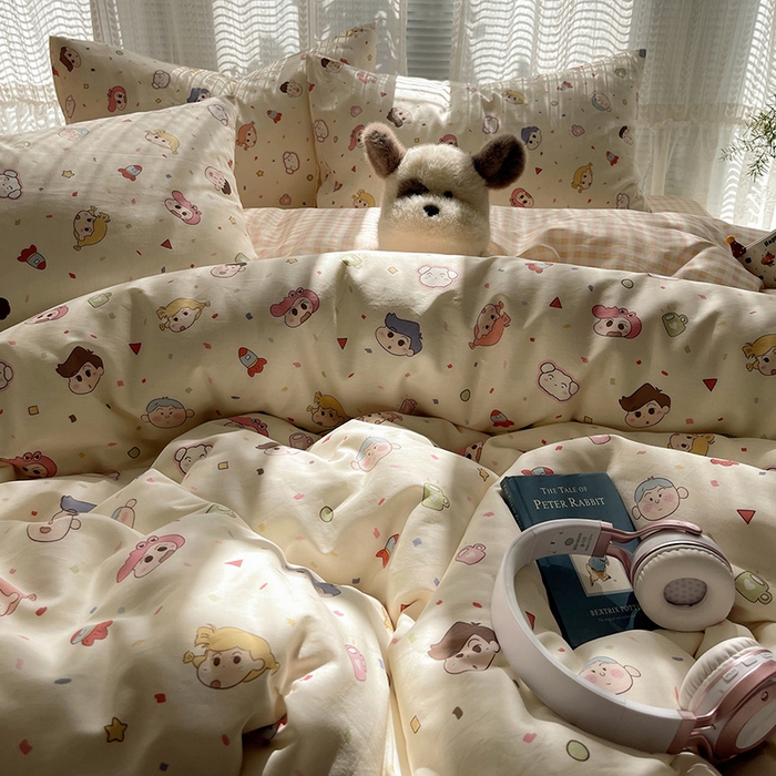 91家纺网 家纺一手货源 找家纺 （总）瑞莱 2025新款开学季全棉纯棉萌趣印花四件套