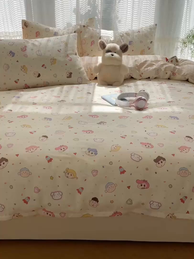 91家纺网 家纺一手货源 找家纺 （总）瑞莱 2025新款开学季全棉纯棉萌趣印花四件套