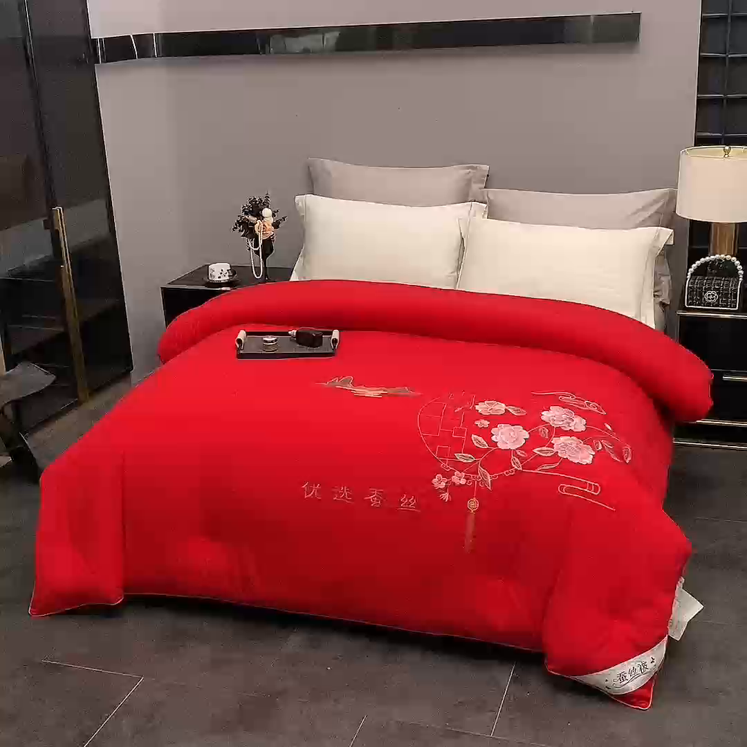 91家纺网 家纺一手货源 找家纺 江山被业 2025新款全棉重工刺绣手工订花蚕丝被婚庆被空调被夏被春秋被单人双人结婚被（有控价+100） 灰色