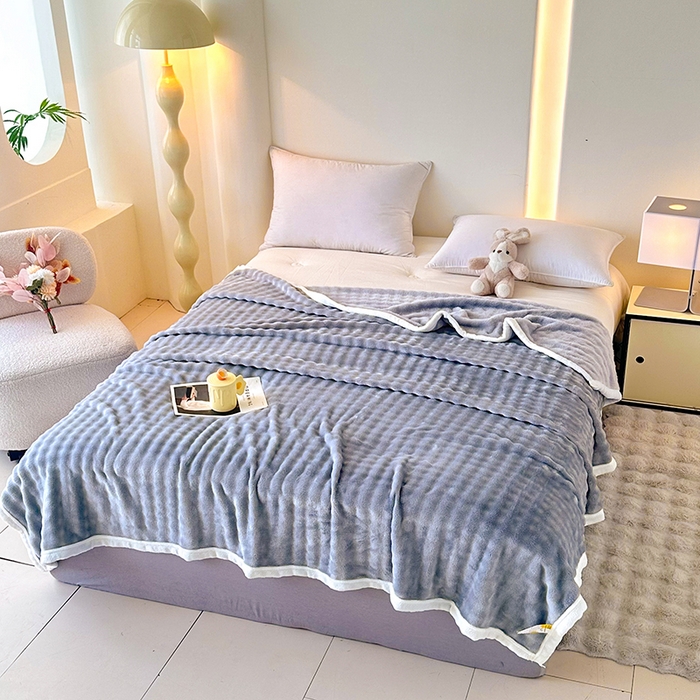 91家纺网 家纺一手货源 找家纺 南方印象  2025新款兔绒毛毯 蓝色