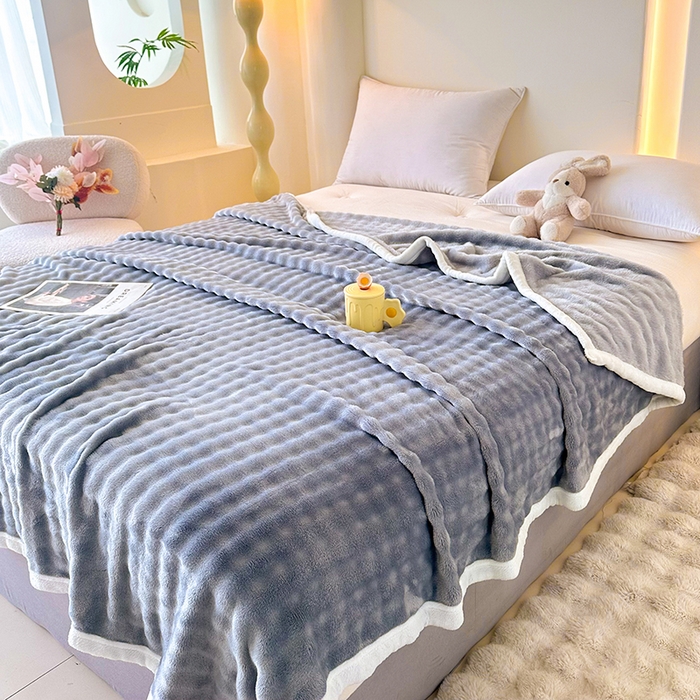 91家纺网 家纺一手货源 找家纺 南方印象  2025新款兔绒毛毯 蓝色