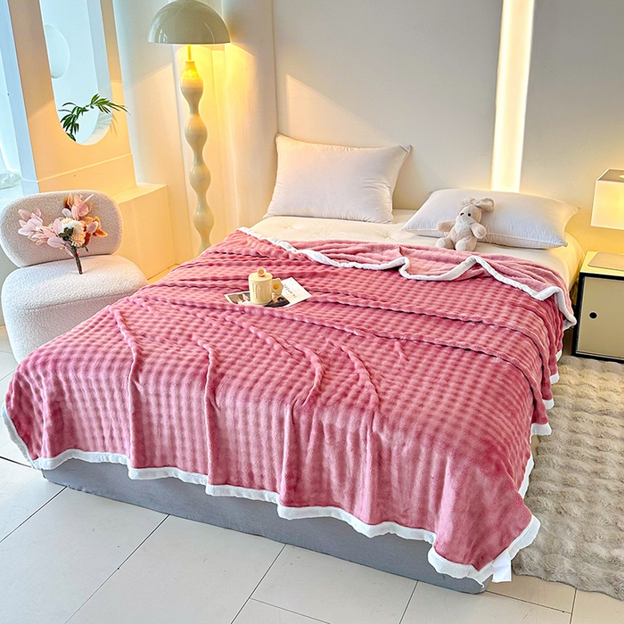 91家纺网 家纺一手货源 找家纺 南方印象  2025新款兔绒毛毯 粉色