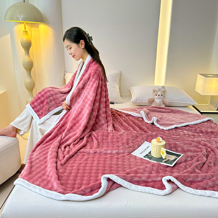 91家纺网 家纺一手货源 找家纺 南方印象  2025新款兔绒毛毯 粉色