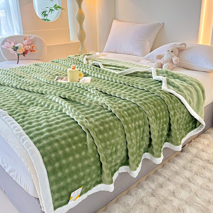 91家纺网 家纺一手货源 找家纺 南方印象  2025新款兔绒毛毯 绿色