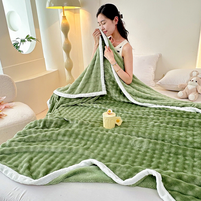 91家纺网 家纺一手货源 找家纺 南方印象  2025新款兔绒毛毯 绿色